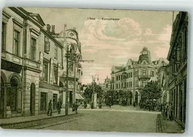 13276986 - Libau Kornstrasse Litfasssaeule Strassenbahn Libau / Liepaja 1917