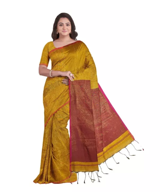 Women soft cotton silk Handloom all over plain Traditional saree with blouse