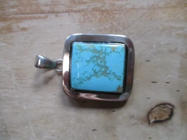 Vintage Native American Sterling Silver and Turquoise Pendant Signed 3