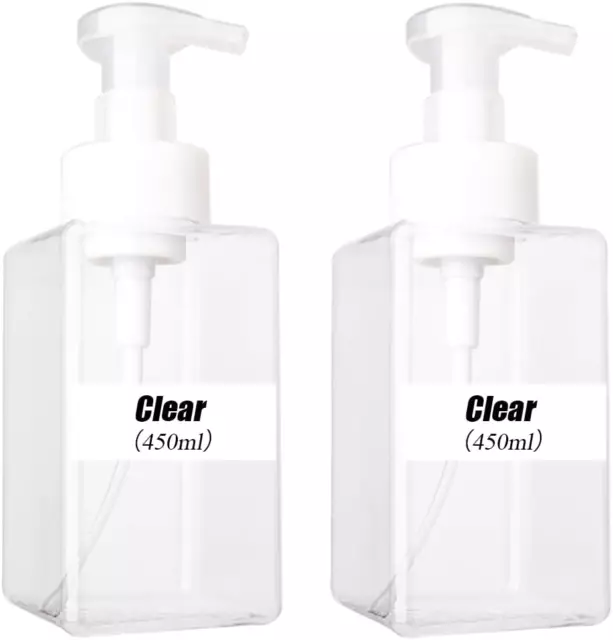 Refillable Foaming Soap Dispenser, 450Ml Pump Bottle, 2 Pcs (Clear+Clear)