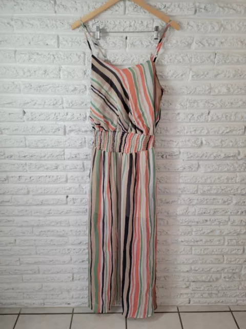 Fire Los Angeles Womens Dress Large L Maxi Slip Strappy Zip Polyester Stripe