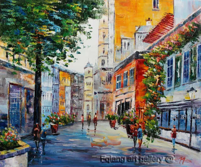 Original Modern Abstract Oil Painting Handmade knife Prague City Wall Art Canvas