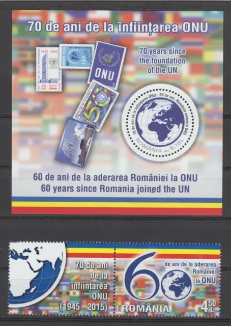 Rumänien MiNr. 7015 + Bl. 648 UNO 70 Jahre ONU United Nations MNH/** 2015
