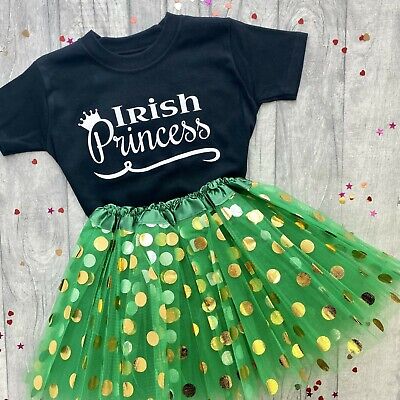 GIRLS IRISH PRINCESS SET, St Patrick’s Day Black T-Shirt with Green Gold Tutu