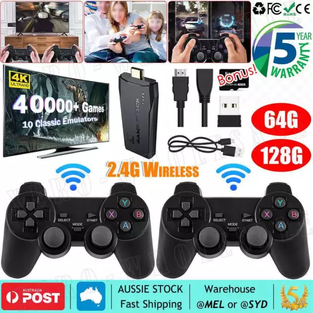 40000+ 4K HDMI TV Video Game Stick Retro Gaming Console w/ 2 Wireless Controller