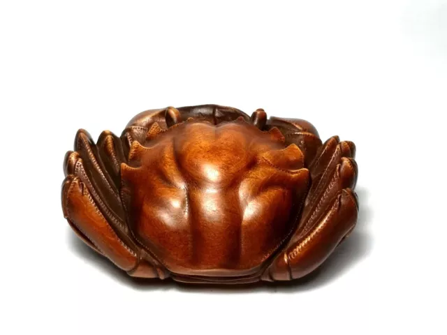 Japanese boxwood hand carved crab statue netsuke table deco old gift collectable 3