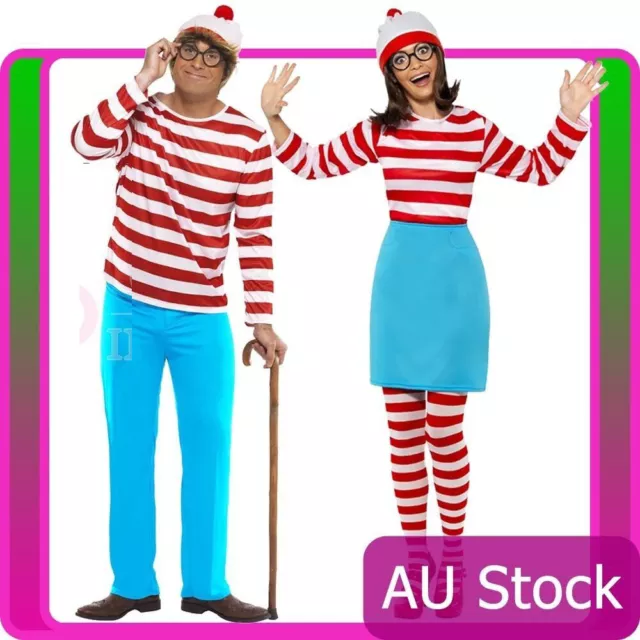 Licensed Wheres Wally Ladies Mens Costume 80s Wenda Wendy Cartoon Fancy Dress