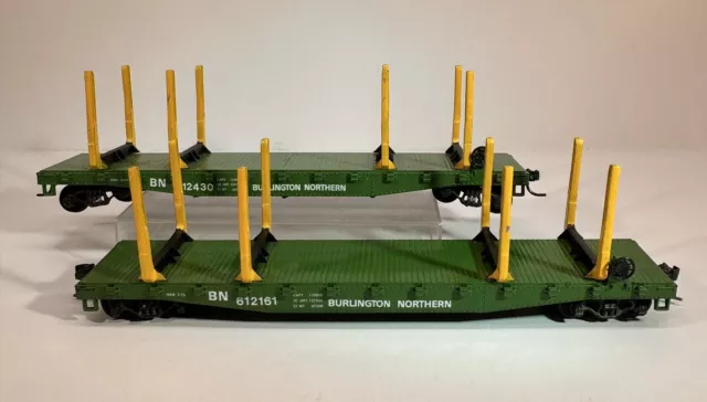 HO Scale Custom Athearn Log Cars Burlington Northern Lot Of Two