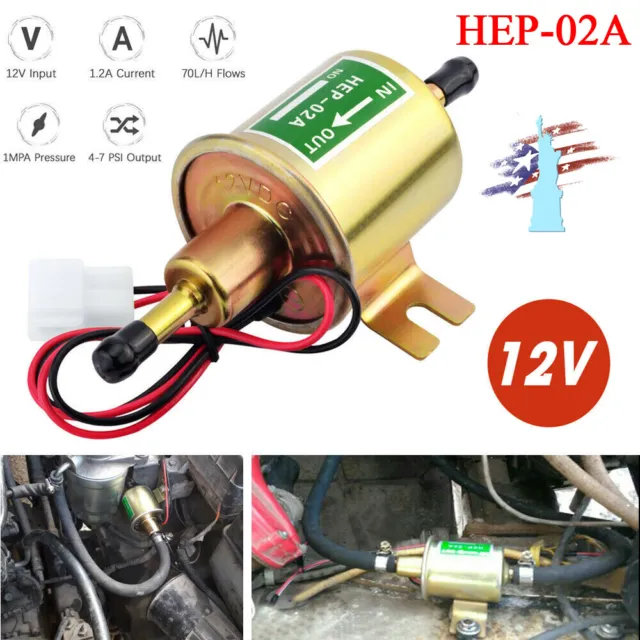 Universal12V Electric Fuel Pump HEP-02A Universal Inline Low Pressure Gas Diesel