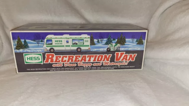 Vtg 1998 Hess Recreational Van W/ Dune Buggy and Motorcycle Mint Condition W/box
