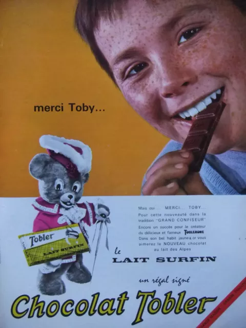 Publicité De Presse 1964 Chocolat Tobler Au Lait Surfin - Advertising