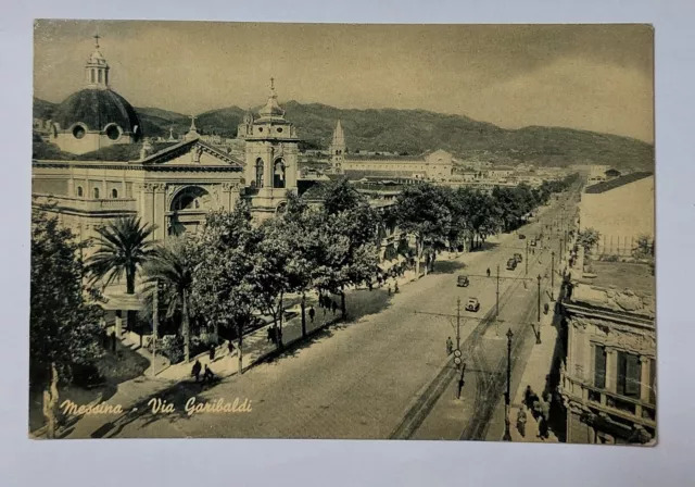 MESSINA - Via Garibaldi, Con Auto , Animata , Vg 1954 F.g.