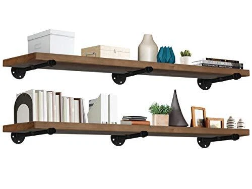 Industrial Rustic Wood Wall Shelf - 60" Espresso Real Wooden Shelving w/ 1.8"
