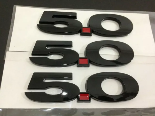 Gloss Black & Red 5.0L 5.0 Emblem Direct Fender Badge Decal -3PCS