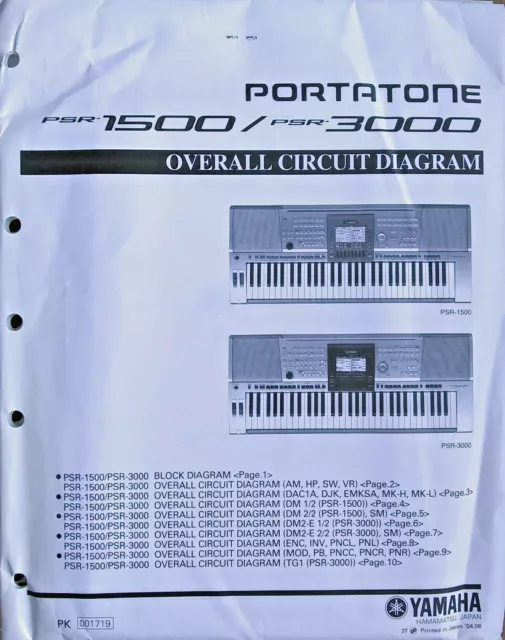 Yamaha PSR-1500 PSR-3000 Clavier Original Globale Circuit Diagramme/Schematics