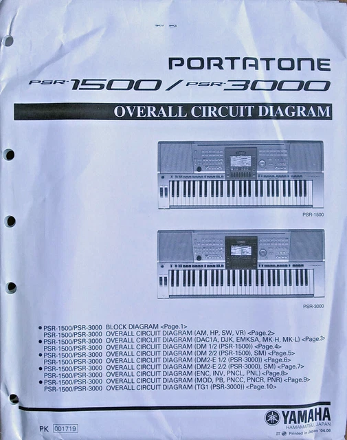 YAMAHA PSR1500 PSR3000 Keyboard Original Overall Circuit Diagram