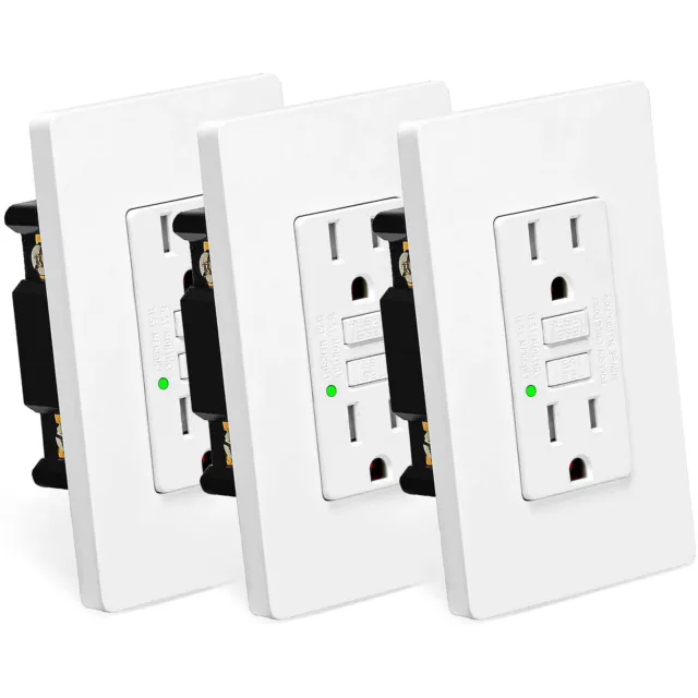 15 Amp GFCI Outlet Ground Fault Circuit Interrupter Non-TR Residential Grade × 3