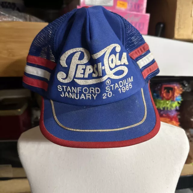 Vintage Rare PEPSI Trucker Hat Snapback Cap Made in USA Blue 3 Stripe Stanford