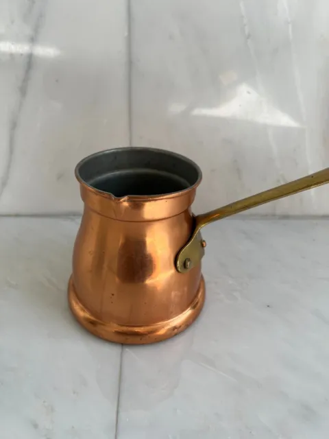 Vintage Copral Copper Melting Pot w/ Hanging Brass Handle Portugal Coffee 4"