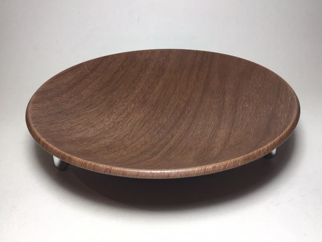 Vintage retro Ianthe 1960’s Faux wood fruit bowl with chromed metal feet.