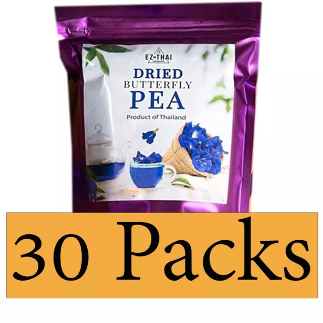 Dried Butterfly Pea Flower Tea 1oz x 30 Packs - Natural Thai Hot/Cold Brew