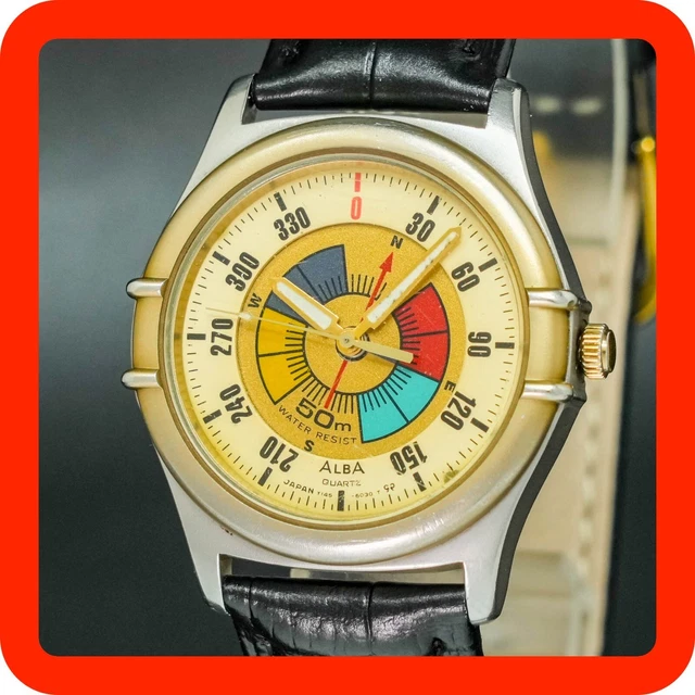 RARE MONTRE HOMME Vintage 1995 [N-MINT] SEIKO ALBA Y145-6010 COMPAS EUR ...