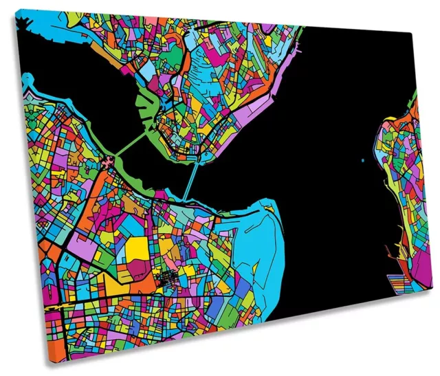 Istanbul City Modern Map Picture SINGLE CANVAS WALL ART Print Multi-Coloured