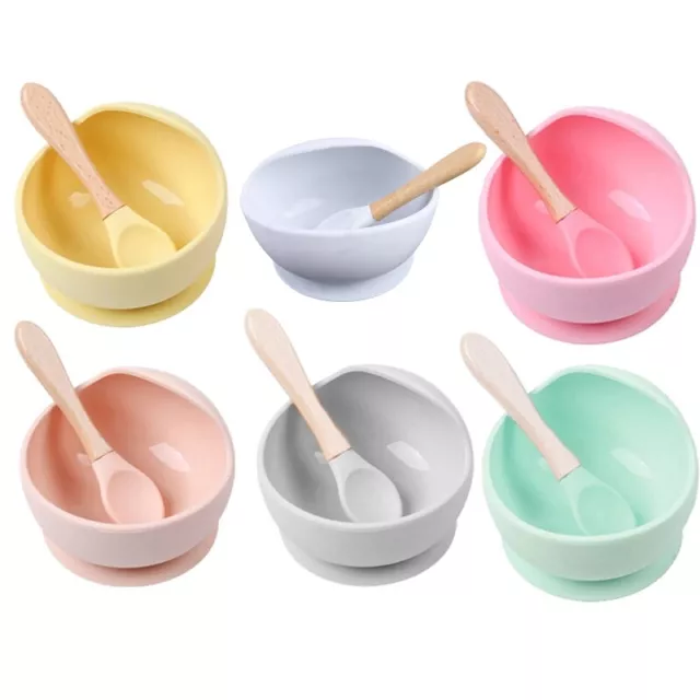 Baby Silicone Suction Cup Bowl Spoon Set Non-Slip Learning Feeding Dinnerware