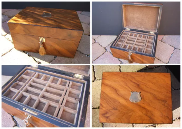 Wonderful 19C Figured Walnut Jewellery Box - Wonderful Interior