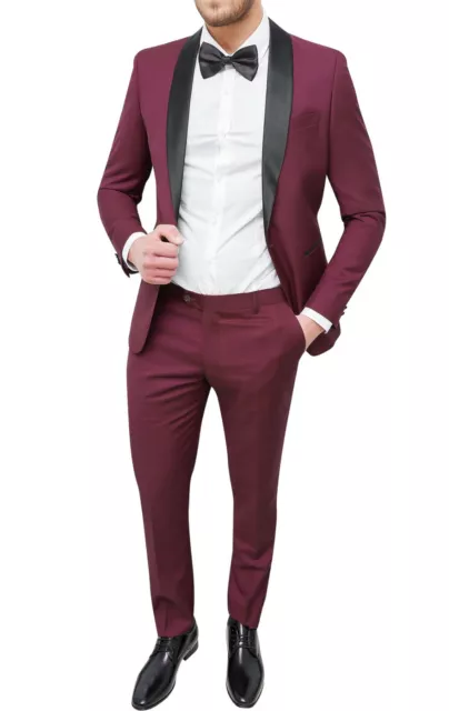 Abito uomo sartoriale Bordeaux Raso completo vestito smoking elegante cerimonia