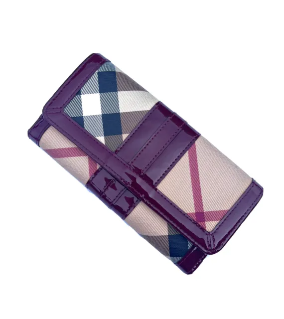 Burberry “Nova Check” Burgundy, Patent Leather And Canvas Long Zip-around Wallet
