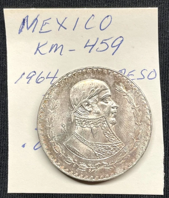 1964 Mo Silver Mexico 1 Peso Jose Morelos Coin Mint Condition Luster