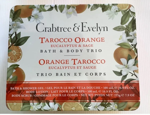 Crabtree & Evelyn TAROCCO ORANGE Body Lotion SCRUB Bath Shower Gel TIN 3 Pc. Set