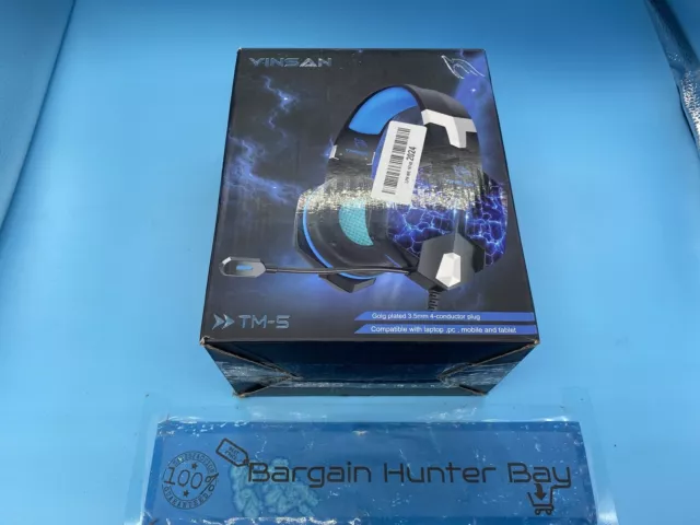 Gaming Headset YINSAN TM-5 MICROPHONE PC MOBILE TABLET LED Lights Blue Black