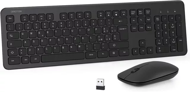 OMOTON Wireless Tastatur-Maus-Set für PC kabellos leise dünn Schwarz QWERTY