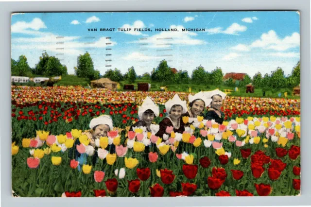 Holland MI, Van Bragt Tulip Fields, Michigan c1972 Vintage Postcard
