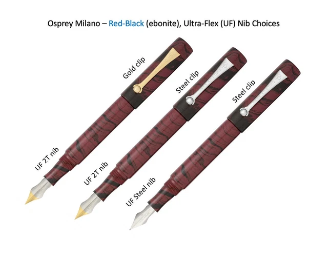 OSPREY MILANO RED Black Ebonite Fountain Pen with ULTRAFLEX nib EEF