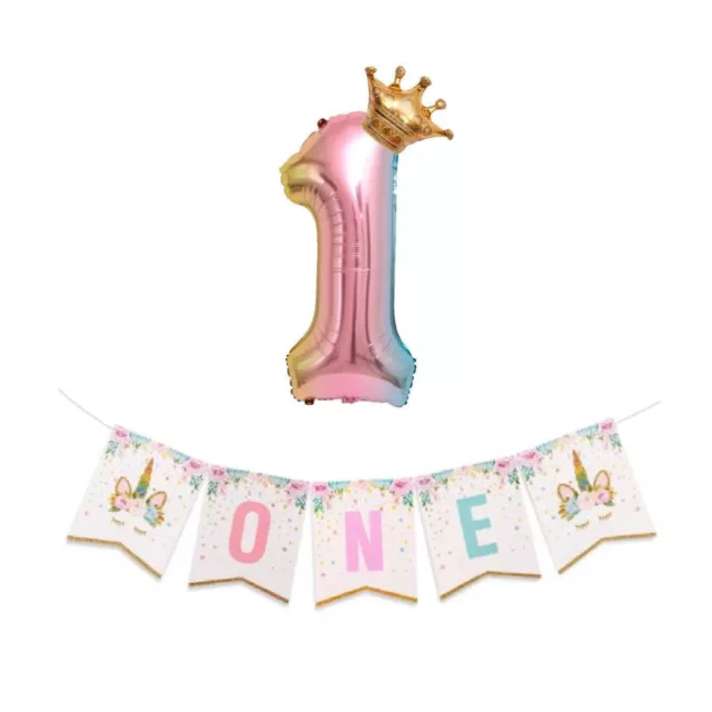 1ST ONE Birthday Banner, Unicorn Party Balloons, Girls First Birthday Decoration