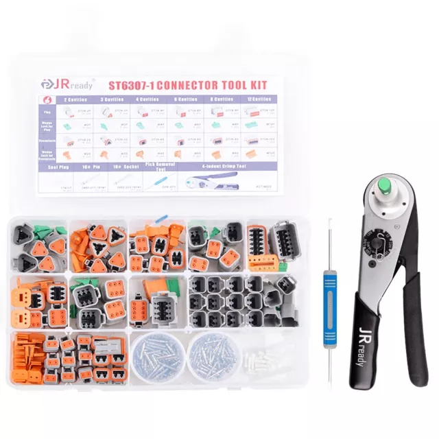 JRready Deutsch DTM Connector Kit 2 3 4 6 8 and 12 Pin Connectors with Crimper