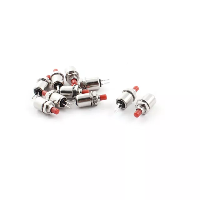 10 Pcs AC125V 3A 250V 6A Red 5mm Thread SPST Momentary Metal Push Button Switch