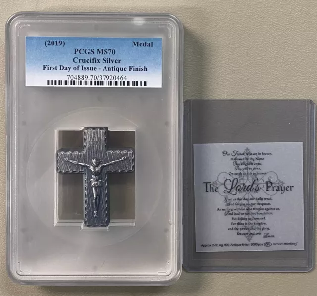 2019 Silver Crucifix First Day of Issue Antique Finish PCGS MS70