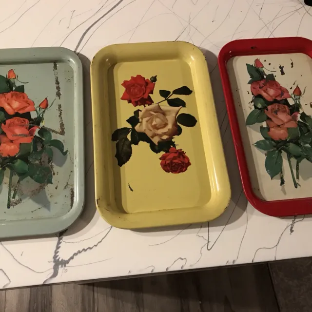 vintage metal tray set