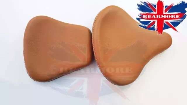 BROWN LEATHER Classic HARLEY SEATS SET STYLE SADDLE TRIUMPH ROYAL ENFIELD 3