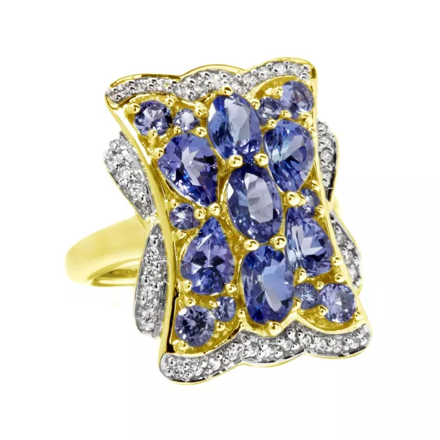 Meher's Jewelry Yellow Vermeil SS 4.00ct Tanzanite & White Zircon Gemstone Ring