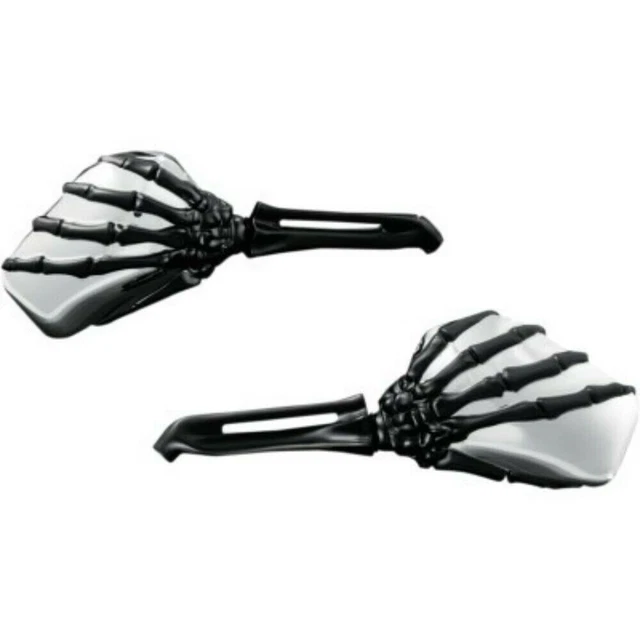 Kuryakyn 1764 Black & Chrome Skeleton Hand Pair of Mirrors for all Harley 65-20