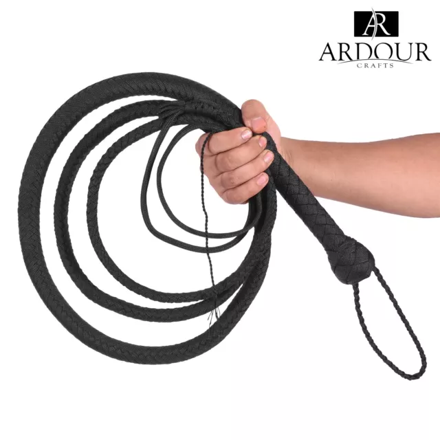 Indiana Jones Bull Whip 4 to 16 Feet 16 Plaits Black Nylon Para-cord Bullwhip