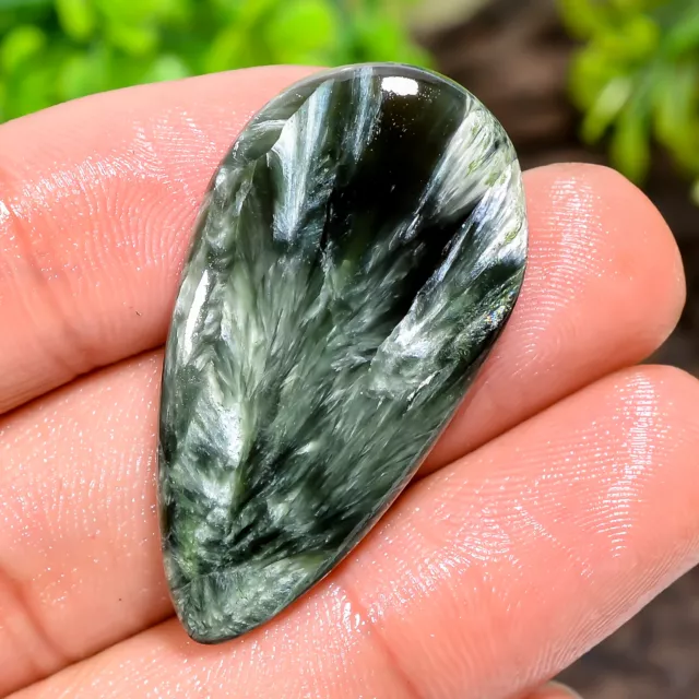 26.00 Cts. Natural Superb Seraphinite Pear 37X20X4 MM Cabochon Loose Gemstone