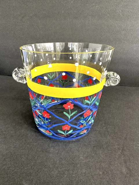 Crystal Ice Bucket Royal Danube Hand Painted Flowers 6” Tall A++ Condition