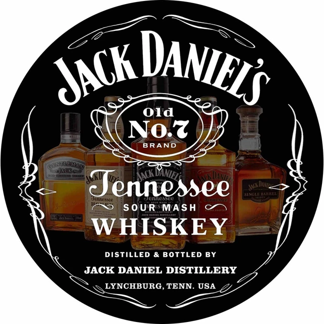 Jack Daniels Old No 7 Brand Tennessee Sour Mash Whisky 30cm Round Tin Sign Retro