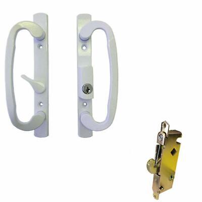 Sliding Glass Patio Door Handle Set with Mortise Lock, White, Keyed "B" (offset)